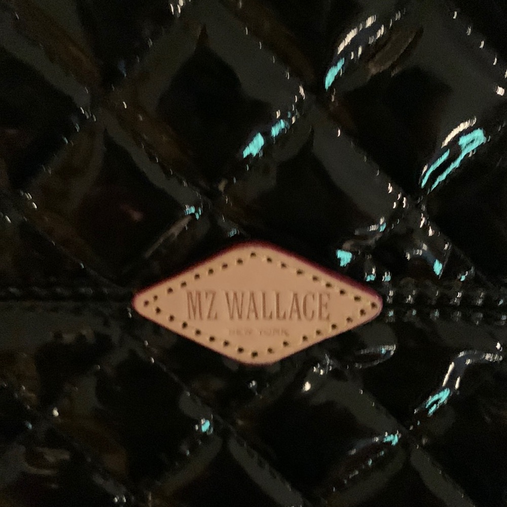 Mz Wallace black lacquer deluxe tote with many pockets